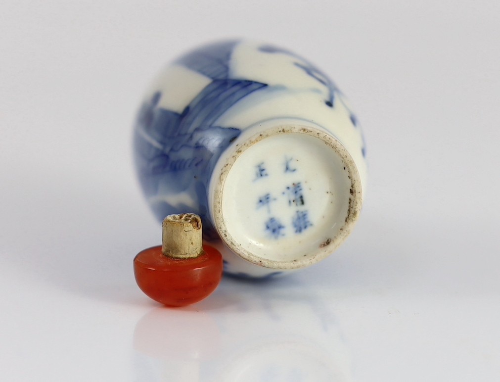 A Chinese blue and white snuff bottle, Yongzheng mark, 1850-1900, 6.5cm high